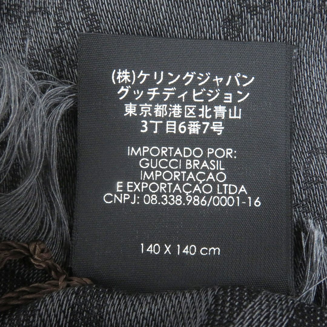 Excellent GUCCI Stall Diamante Check Pattern Fringe gray wool mens 544615