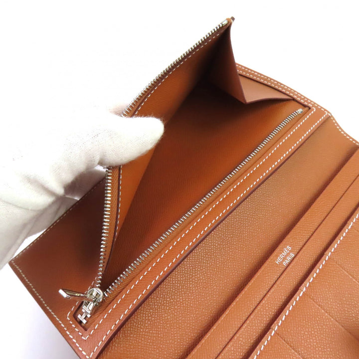 HERMES Purse Beansufla H logo long wallet Vaugham Leather Women