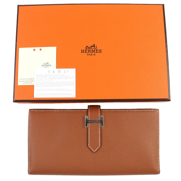 HERMES Purse Beansufla H logo long wallet Vaugham Leather Women