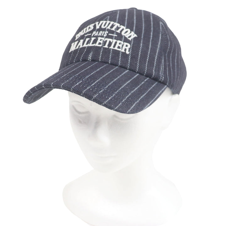 Excellent LOUIS VUITTON cap Striped denim cap baseball Navy cotton mens M5146L