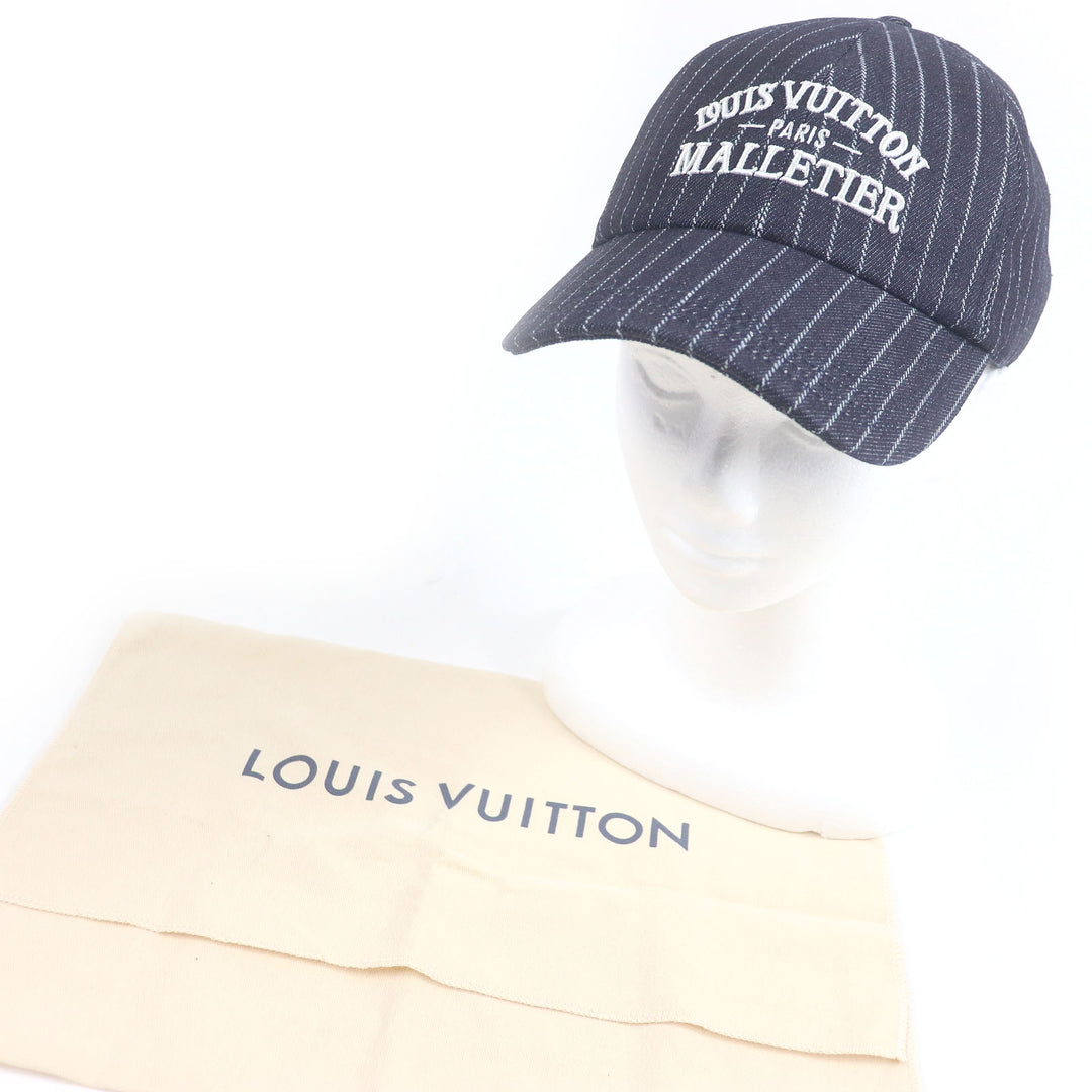 Excellent LOUIS VUITTON cap Striped denim cap baseball Navy cotton mens M5146L
