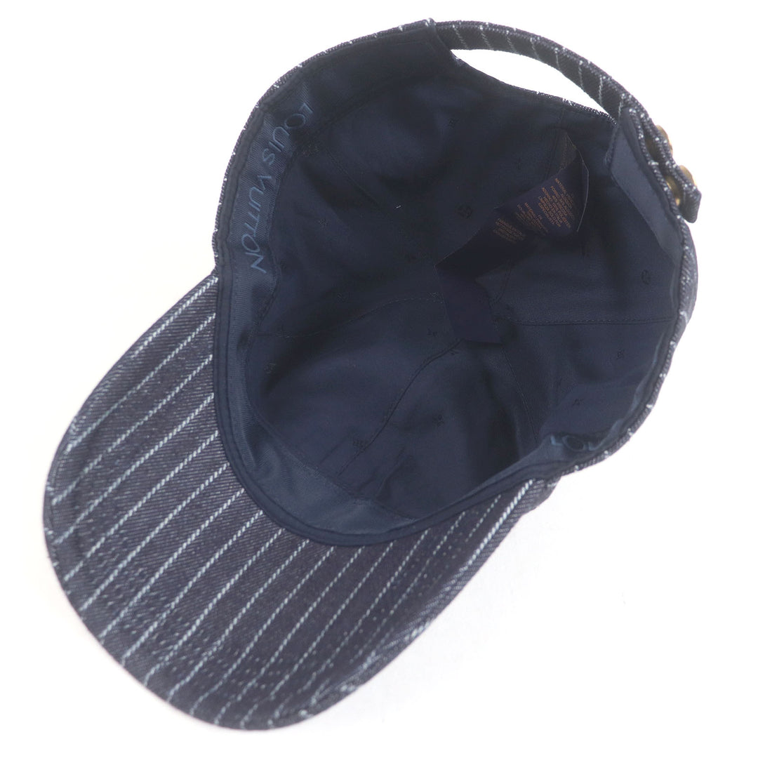 Excellent LOUIS VUITTON cap Striped denim cap baseball Navy cotton mens M5146L