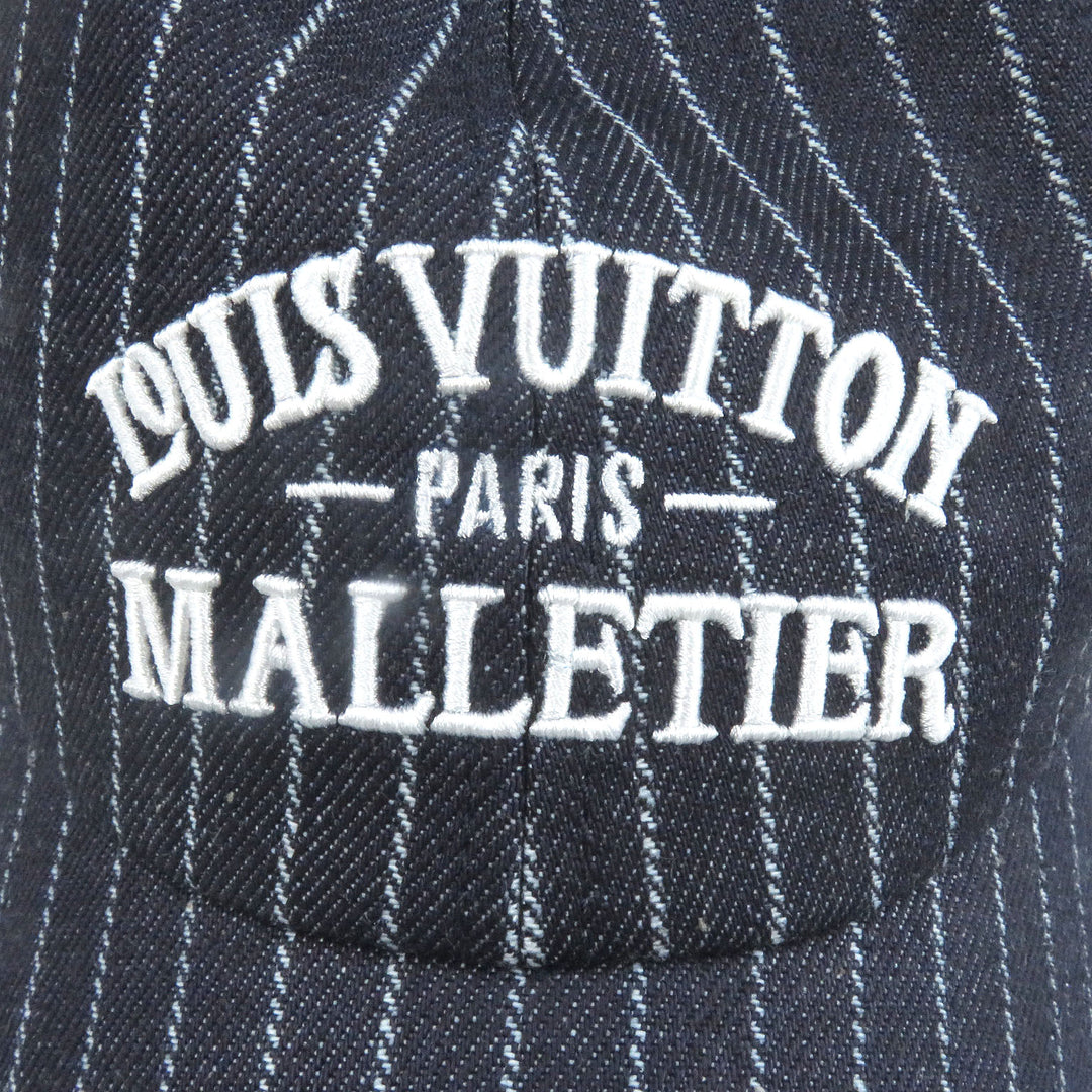 Excellent LOUIS VUITTON cap Striped denim cap baseball Navy cotton mens M5146L