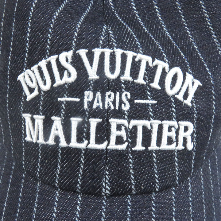 Excellent LOUIS VUITTON cap Striped denim cap baseball Navy cotton mens M5146L