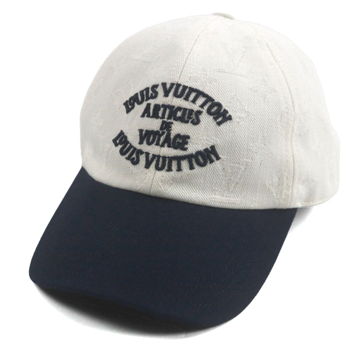 Excellent LOUIS VUITTON cap Two-tone Travel Cap S00 White navy cotton mens S M5147L
