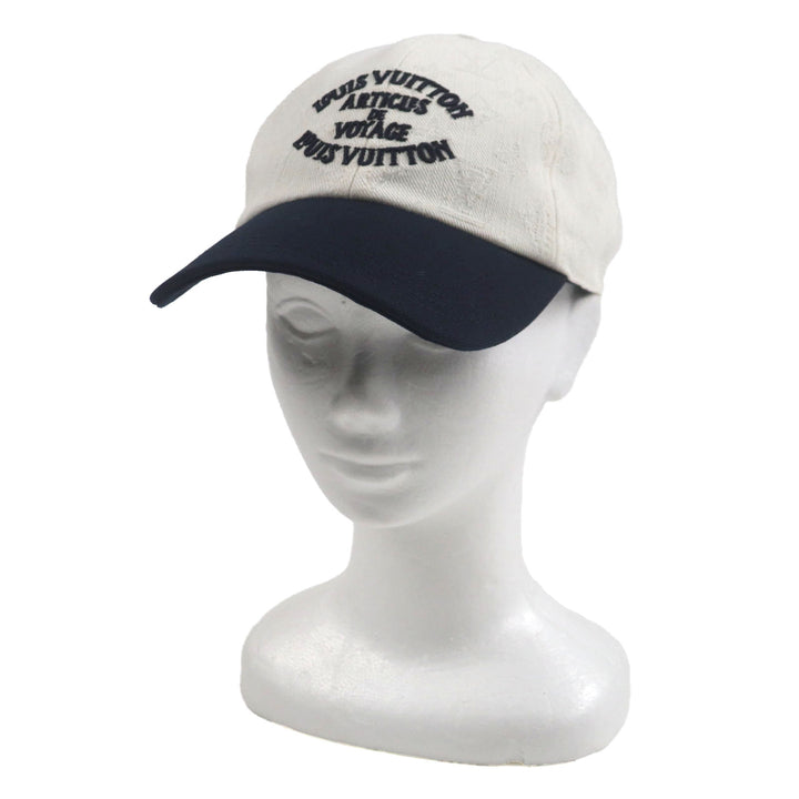 Excellent LOUIS VUITTON cap Two-tone Travel Cap S00 White navy cotton mens S M5147L