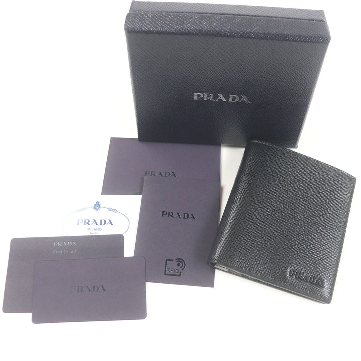 Excellent PRADA Card Case Maltic Nero Safiano leather mens 2MO004