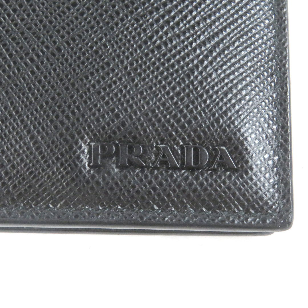 Excellent PRADA Card Case Maltic Nero Safiano leather mens 2MO004