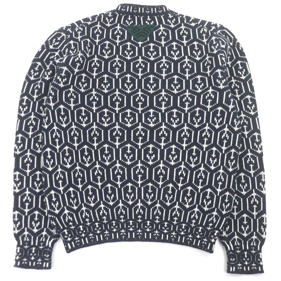 Great PRADA sweater All-over print long sleeve knit Navy Virgin wool