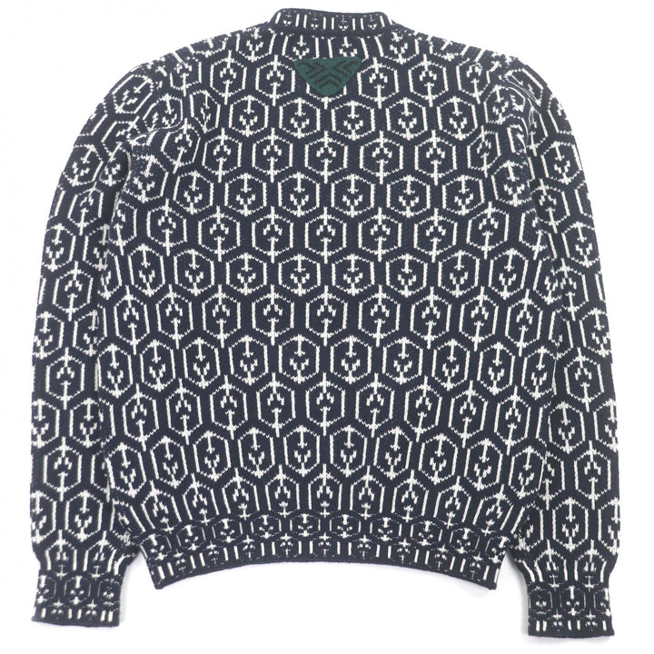 Great PRADA sweater All-over print long sleeve knit Navy Virgin wool