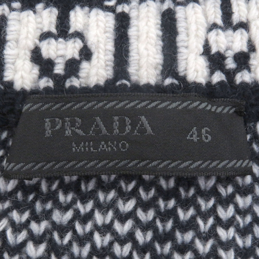 Great PRADA sweater All-over print long sleeve knit Navy Virgin wool