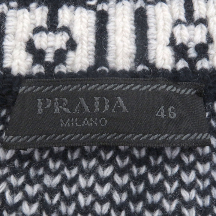 Great PRADA sweater All-over print long sleeve knit Navy Virgin wool