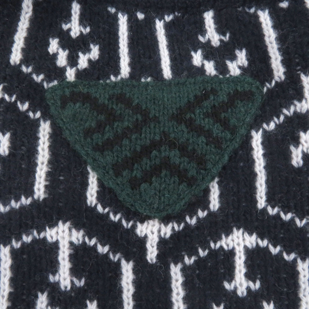 Great PRADA sweater All-over print long sleeve knit Navy Virgin wool