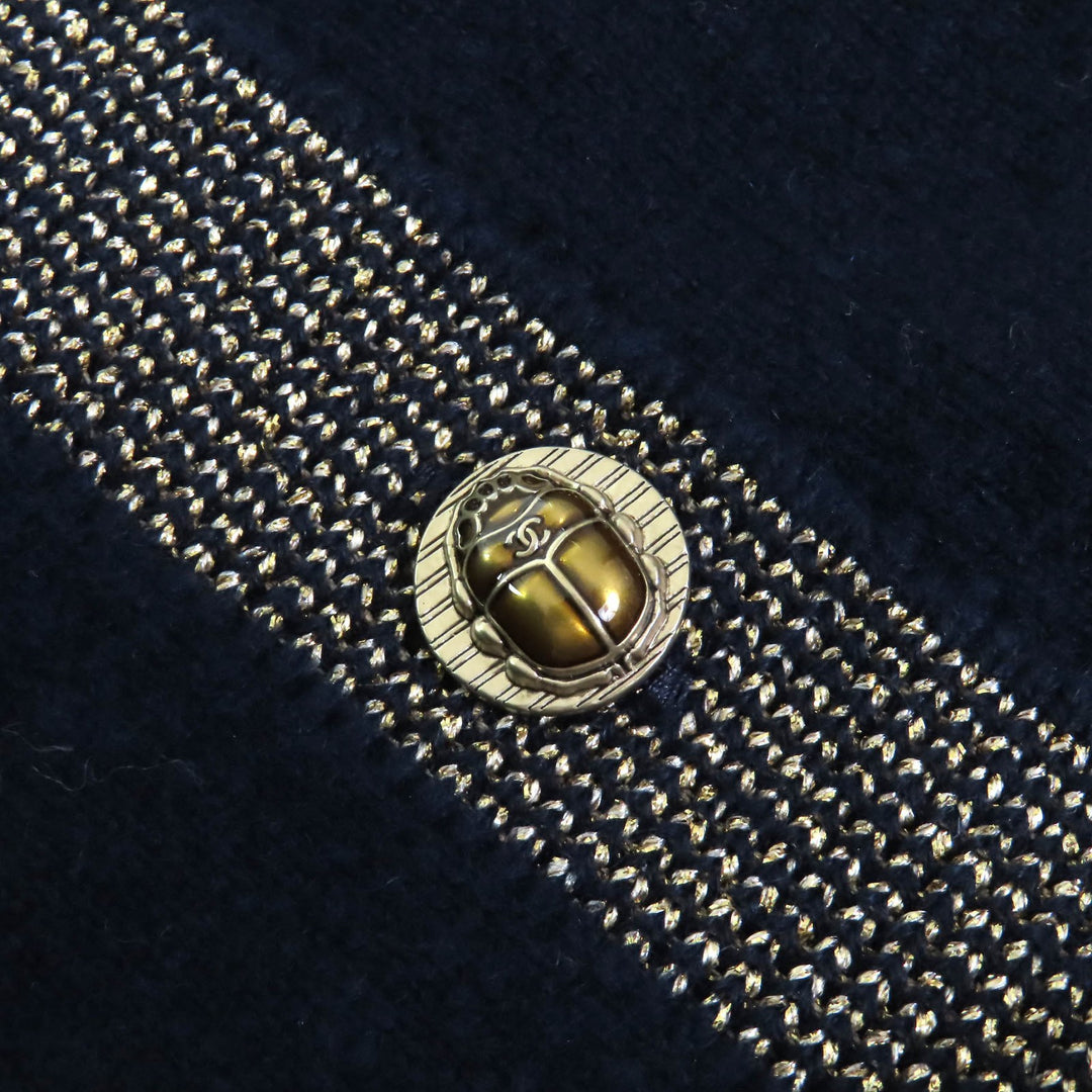 Excellent CHANEL cardigan COCO Mark Scarab Button Navy cashmere 38 P61656K47200