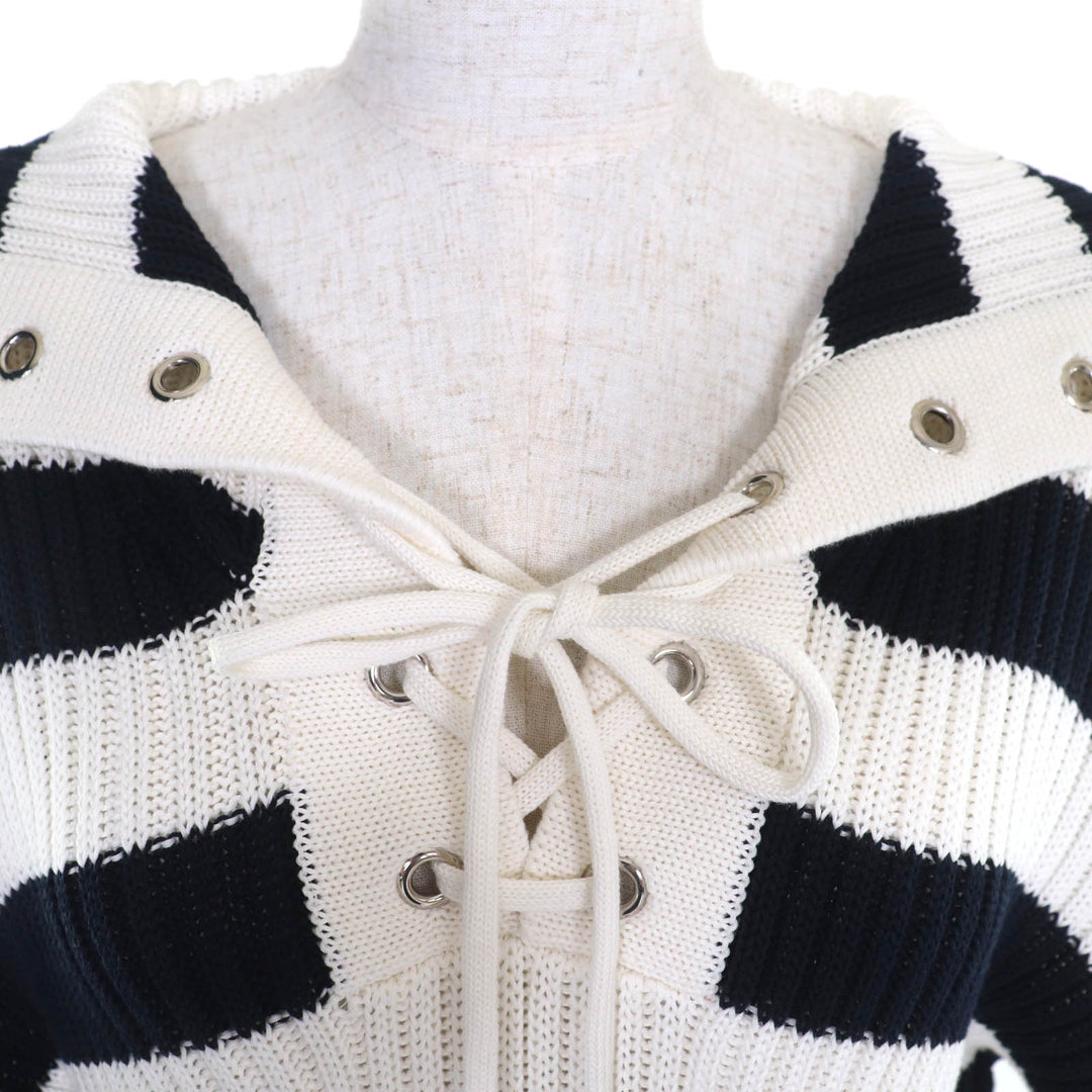 Excellent Christian Dior knit Striped Sailor Collar Long Sleeves 40 524S13A7025