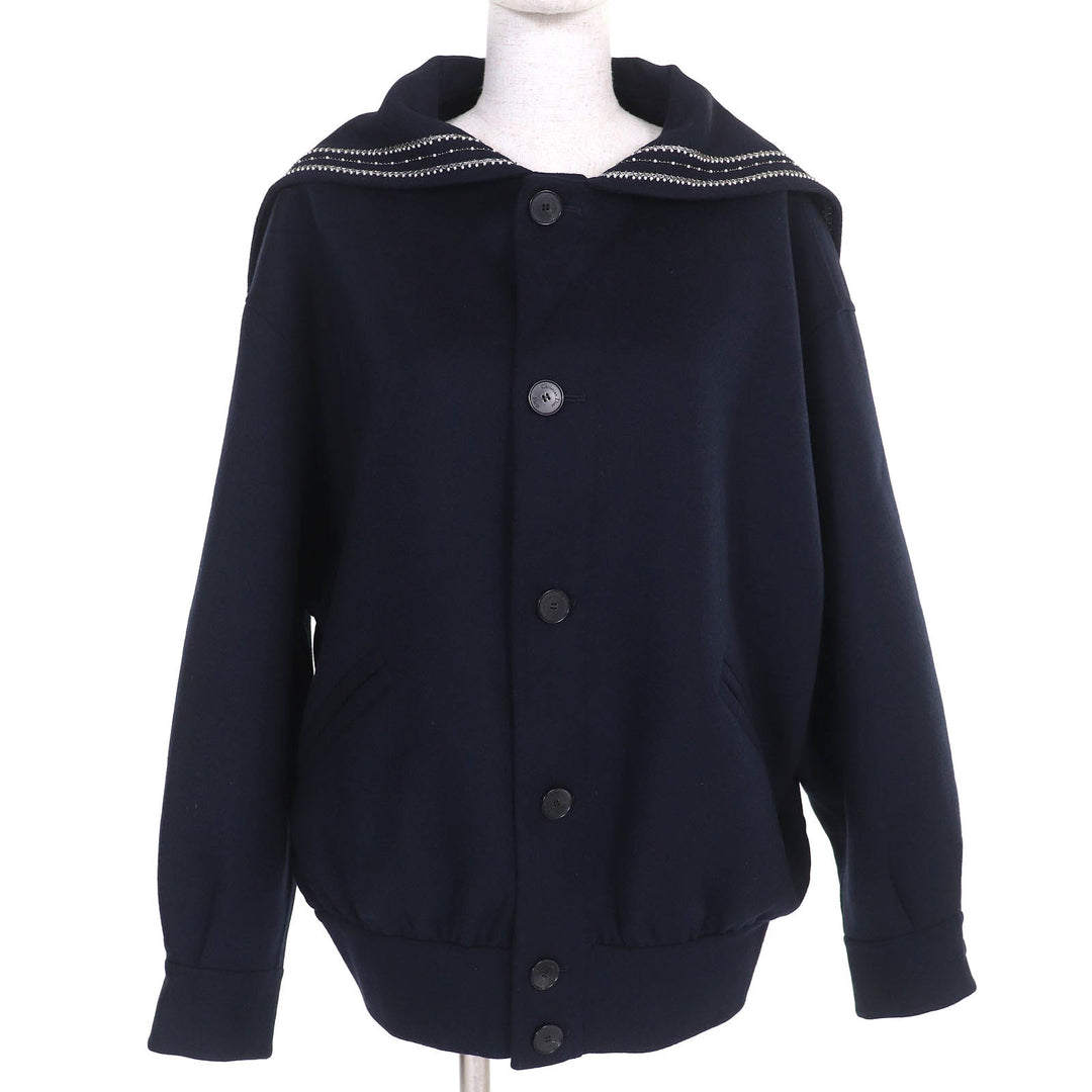 Christian Dior Jacket Logo studs sailor collar Navy wool Women 40 510C80Y1116