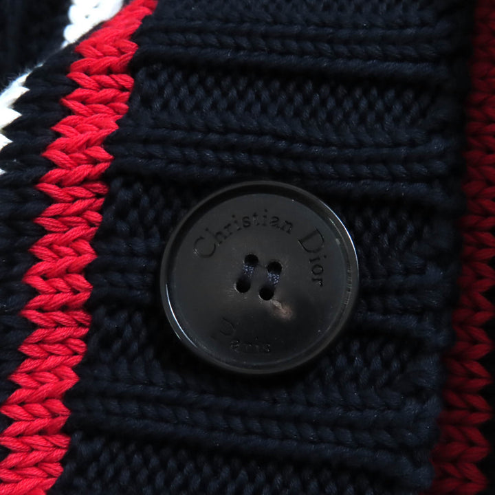 Excellent Christian Dior cardigan Oversized V-neck with embroidered logo Navy 40