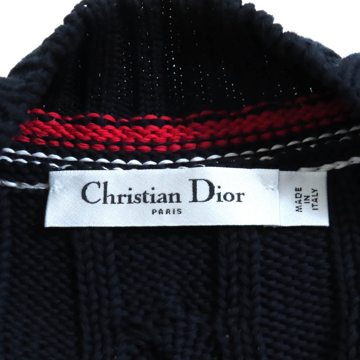 Excellent Christian Dior cardigan Oversized V-neck with embroidered logo Navy 40