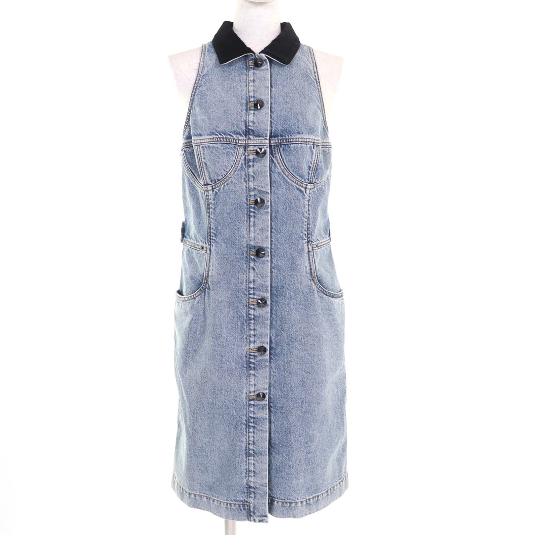 Pristine LOUIS VUITTON one piece Velvet Accent Denim Dress Indigo 38 RW241WJ