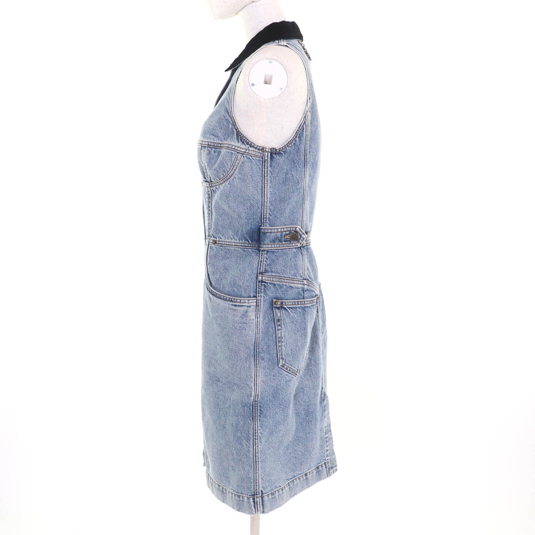 Pristine LOUIS VUITTON one piece Velvet Accent Denim Dress Indigo 38 RW241WJ