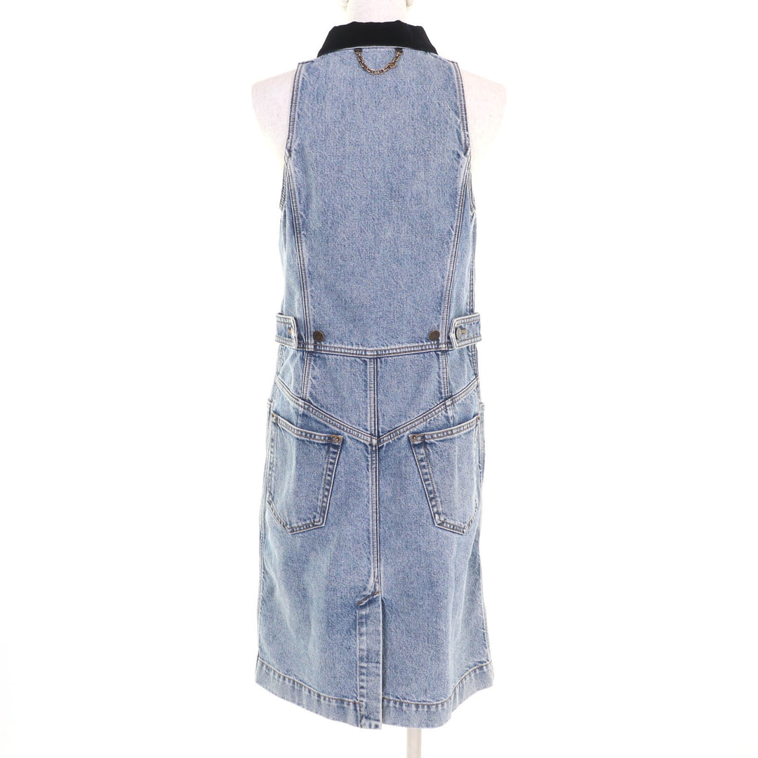 Pristine LOUIS VUITTON one piece Velvet Accent Denim Dress Indigo 38 RW241WJ