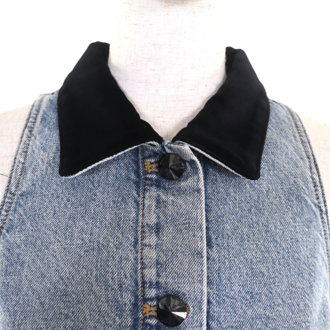 Pristine LOUIS VUITTON one piece Velvet Accent Denim Dress Indigo 38 RW241WJ