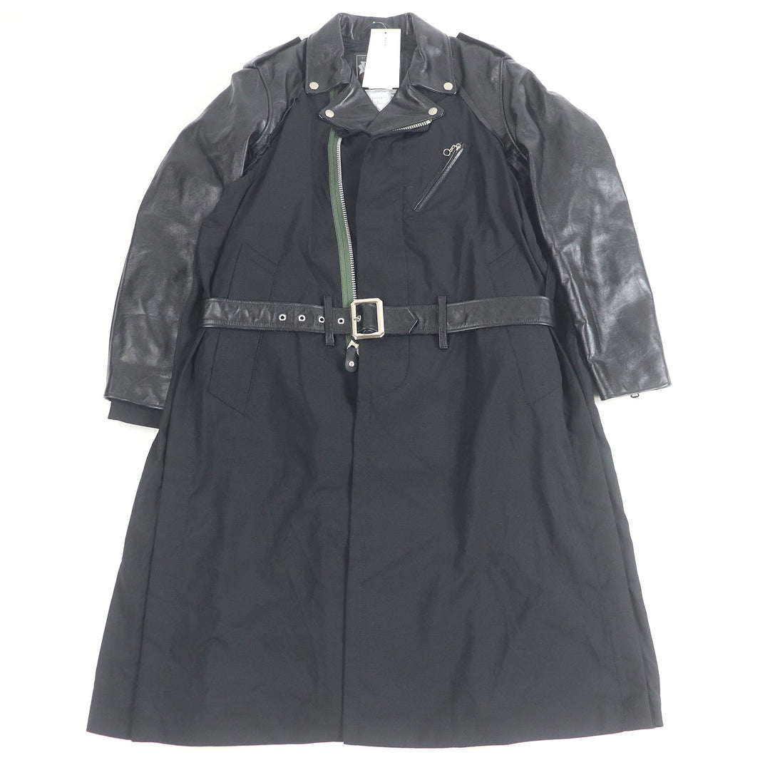Pristine Sacai Schott coat Leather Suiting Coat Padded rider jacket with black 1