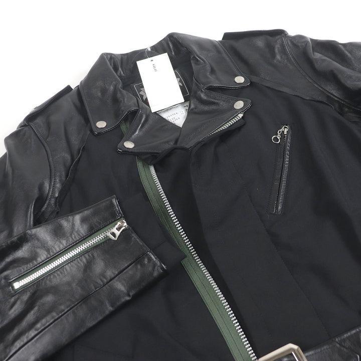 Sacai Schott coat Leather Suiting Coat Padded rider jacket with docking design