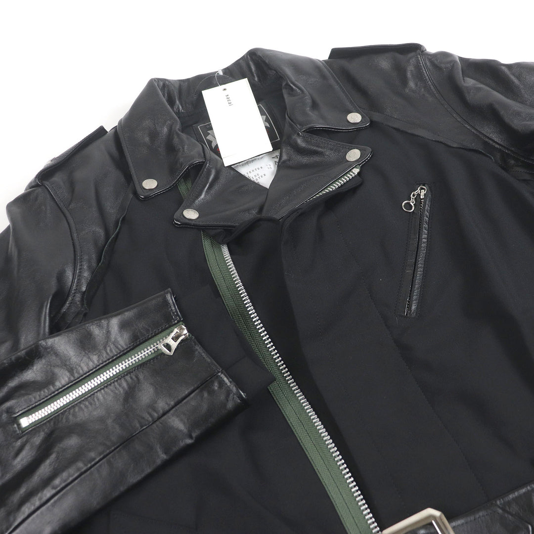 Pristine Sacai Schott coat Leather Suiting Coat Padded rider jacket with black 1