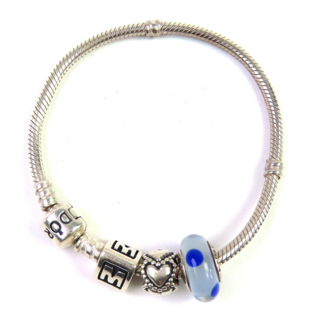 Great PANDORA bracelet Heart motif dot color stone charm 3 pieces Silver SV925 Women