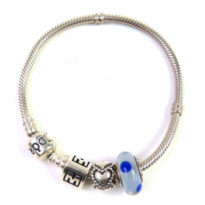 Great PANDORA bracelet Heart motif dot color stone charm 3 pieces Silver SV925 Women