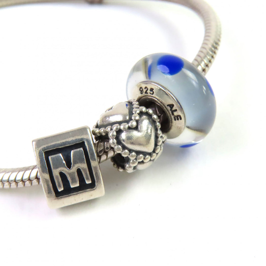 Great PANDORA bracelet Heart motif dot color stone charm 3 pieces Silver SV925 Women