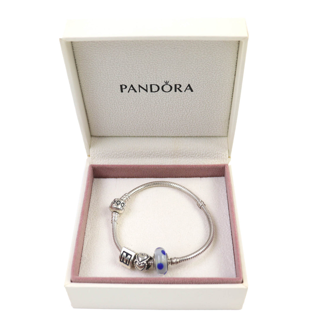 Great PANDORA bracelet Heart motif dot color stone charm 3 pieces Silver SV925 Women