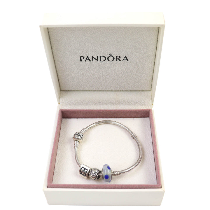 Great PANDORA bracelet Heart motif dot color stone charm 3 pieces Silver SV925 Women
