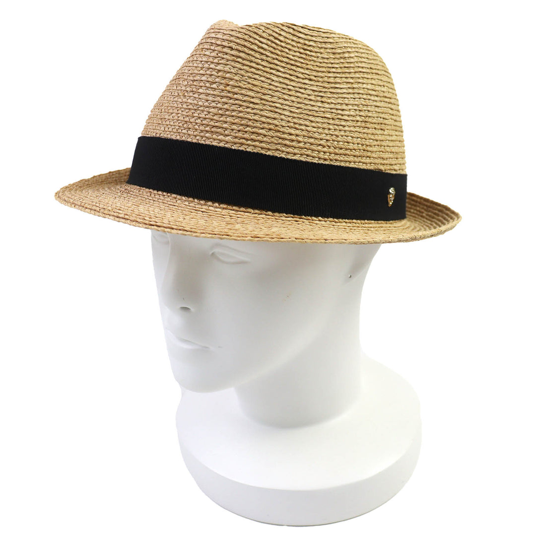 Great HELEN KAMINSKI hat AVARA Logo Metal Grosgrain Ribbon Straw Hat Natural