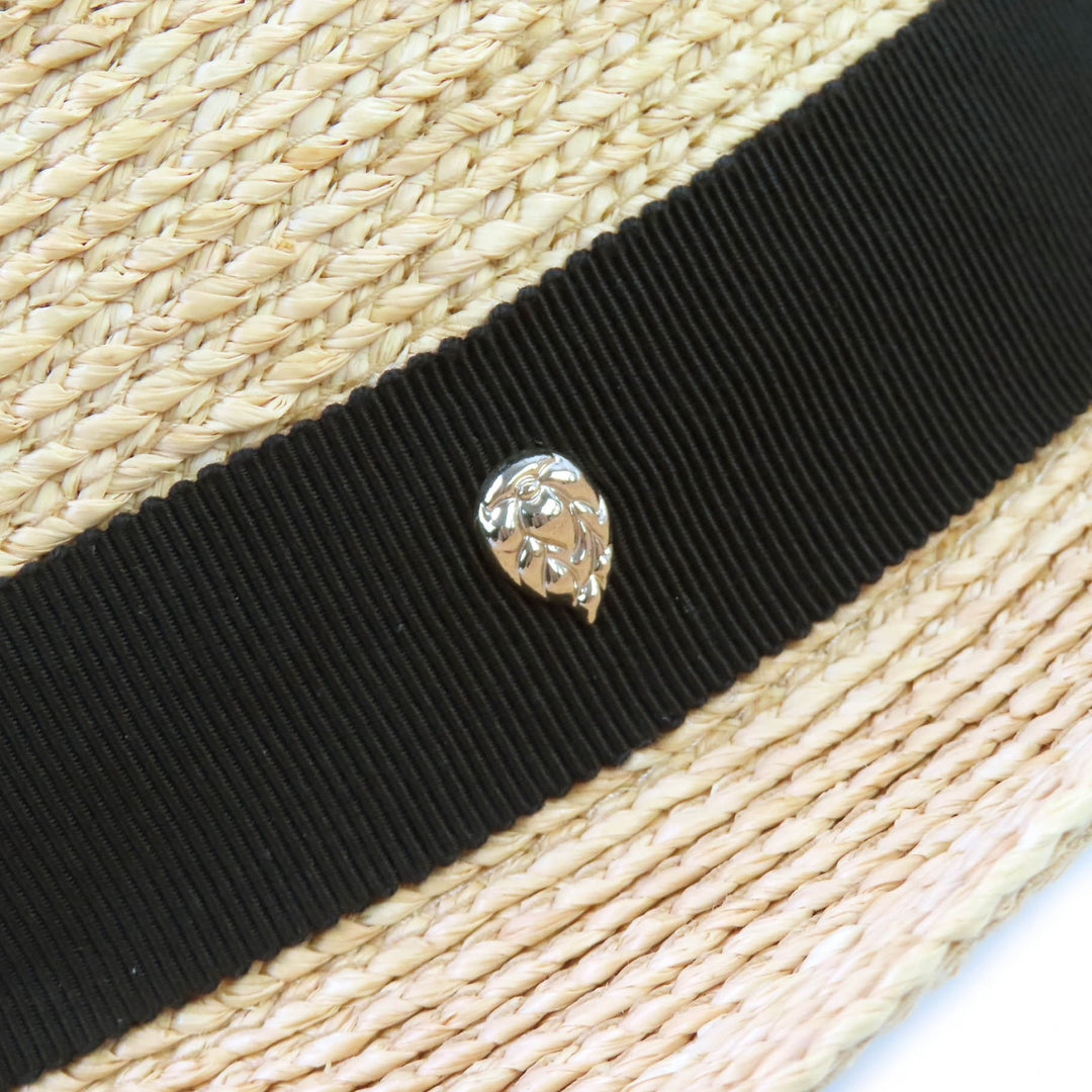 Great HELEN KAMINSKI hat AVARA Logo Metal Grosgrain Ribbon Straw Hat Natural