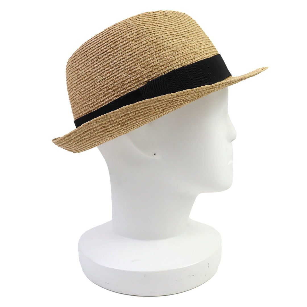 Great HELEN KAMINSKI hat AVARA Logo Metal Grosgrain Ribbon Straw Hat Natural