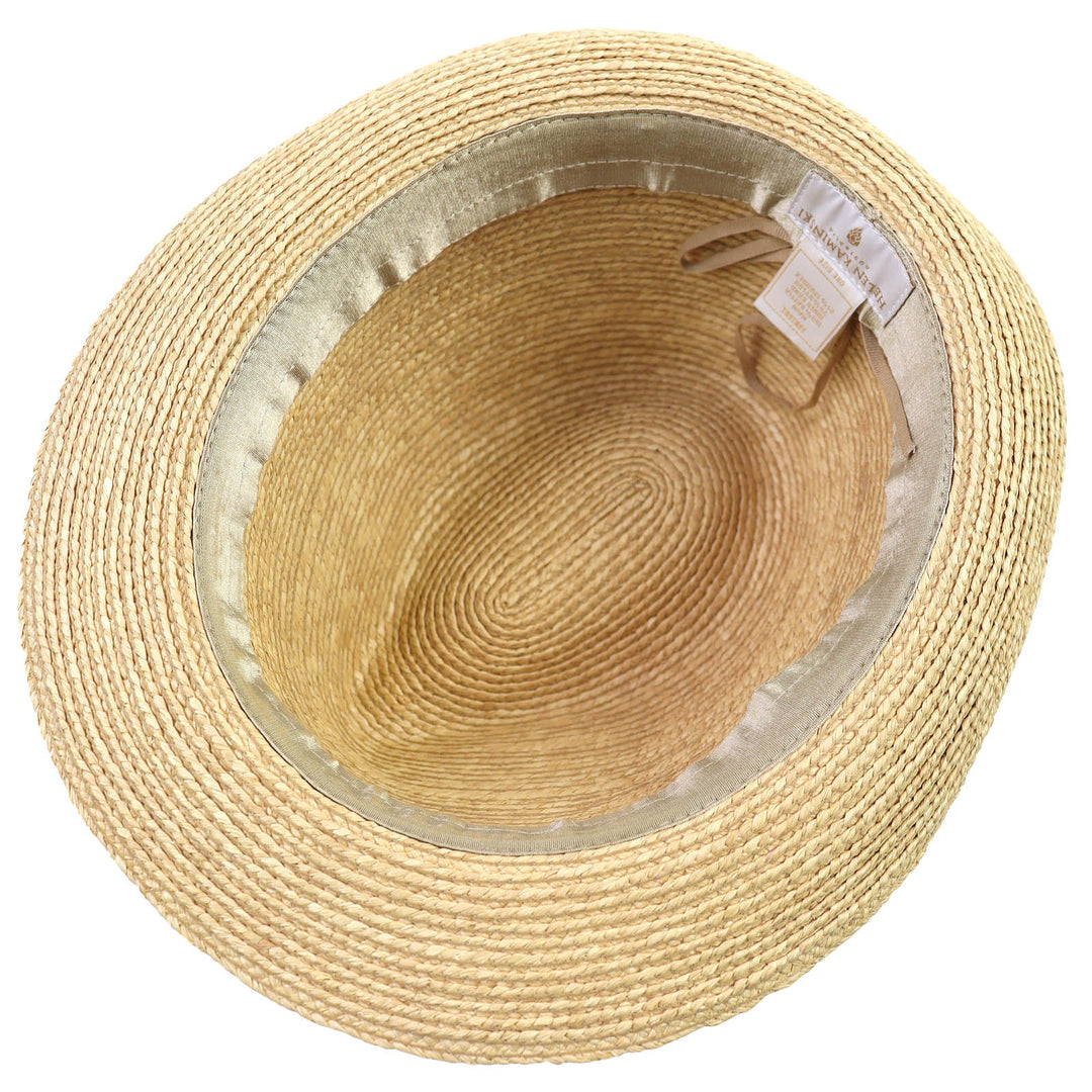 Great HELEN KAMINSKI hat AVARA Logo Metal Grosgrain Ribbon Straw Hat Natural