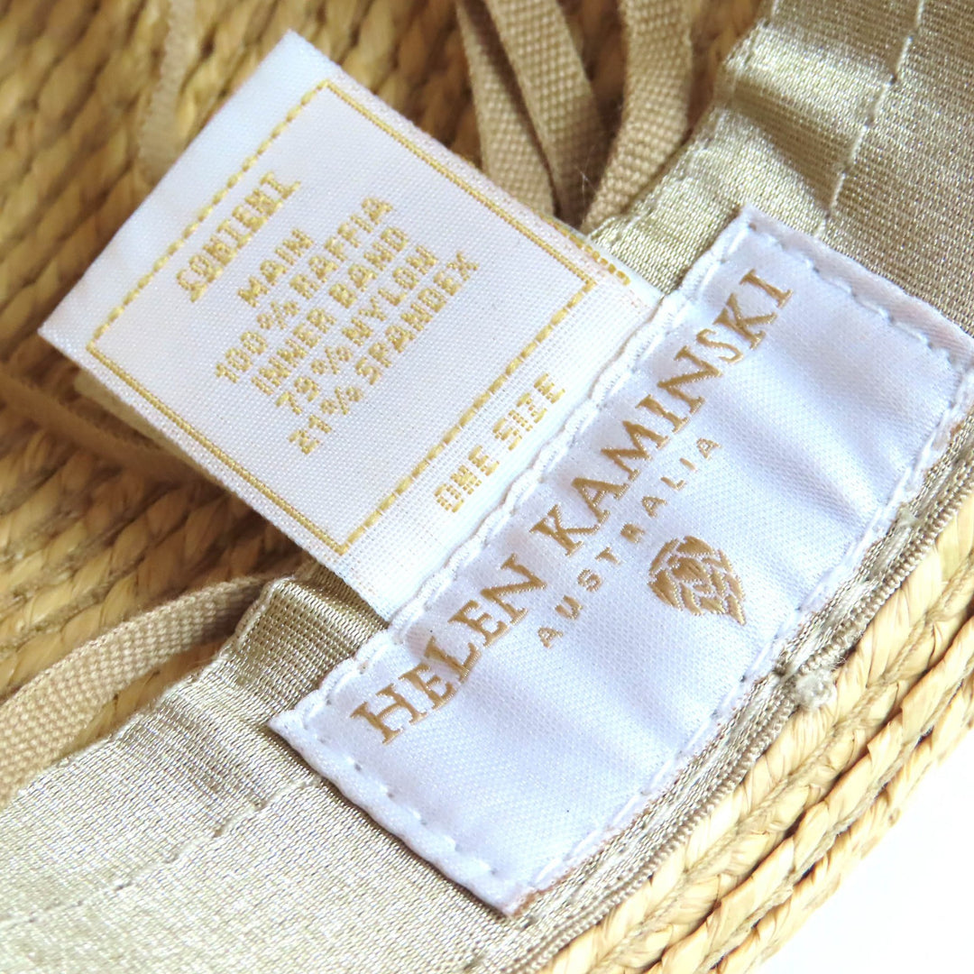 Great HELEN KAMINSKI hat AVARA Logo Metal Grosgrain Ribbon Straw Hat Natural