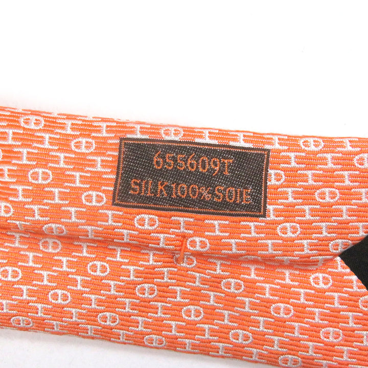 HERMES ネクタイ Hロゴ シェーヌダンクル オールオーバープリント レギュラーネクタイ オレンジ 655609T 美品