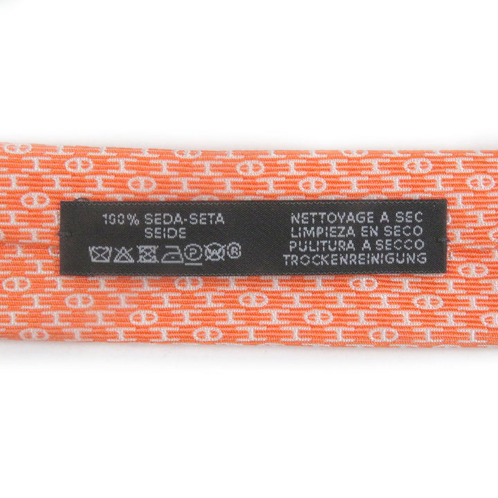 HERMES ネクタイ Hロゴ シェーヌダンクル オールオーバープリント レギュラーネクタイ オレンジ 655609T 美品