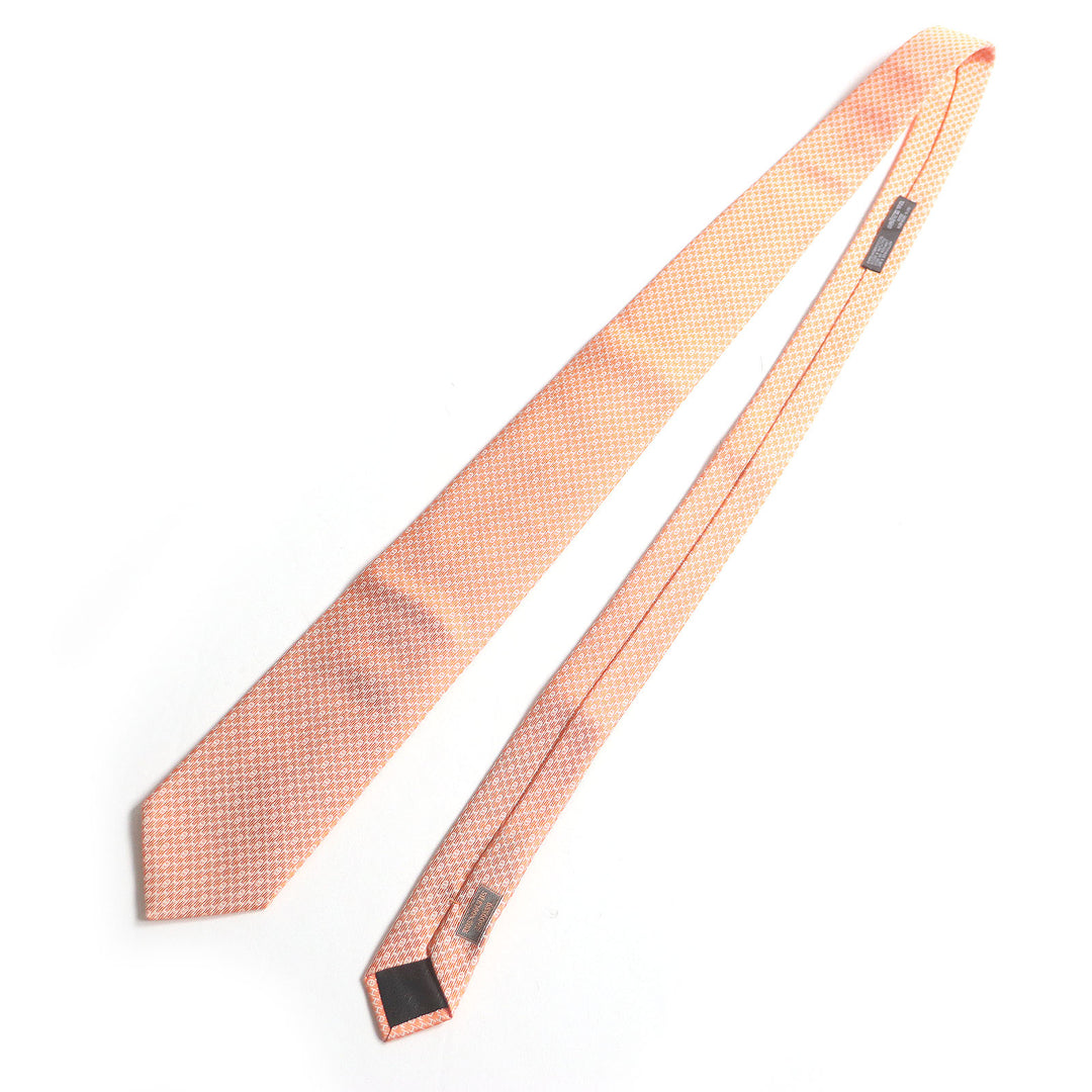 HERMES ネクタイ Hロゴ シェーヌダンクル オールオーバープリント レギュラーネクタイ オレンジ 655609T 美品