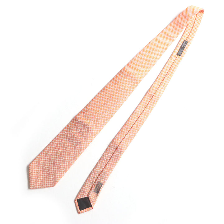 HERMES ネクタイ Hロゴ シェーヌダンクル オールオーバープリント レギュラーネクタイ オレンジ 655609T 美品