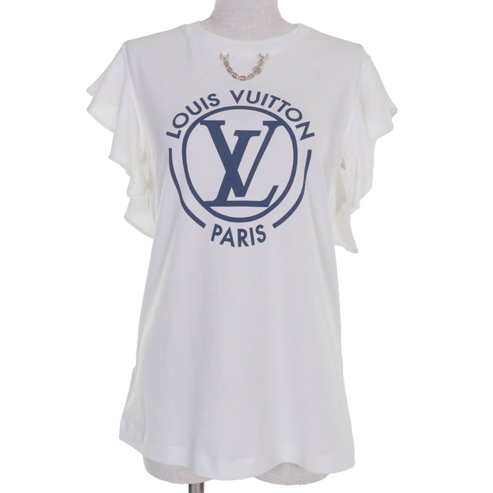 Pristine LOUIS VUITTON tops LV logo ruffle white cotton Women L