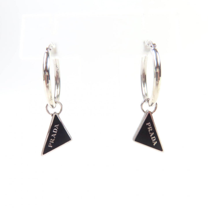 Great PRADA Pierce Symbol Pendant Pierce Black Silver AG925 Women 2JO750