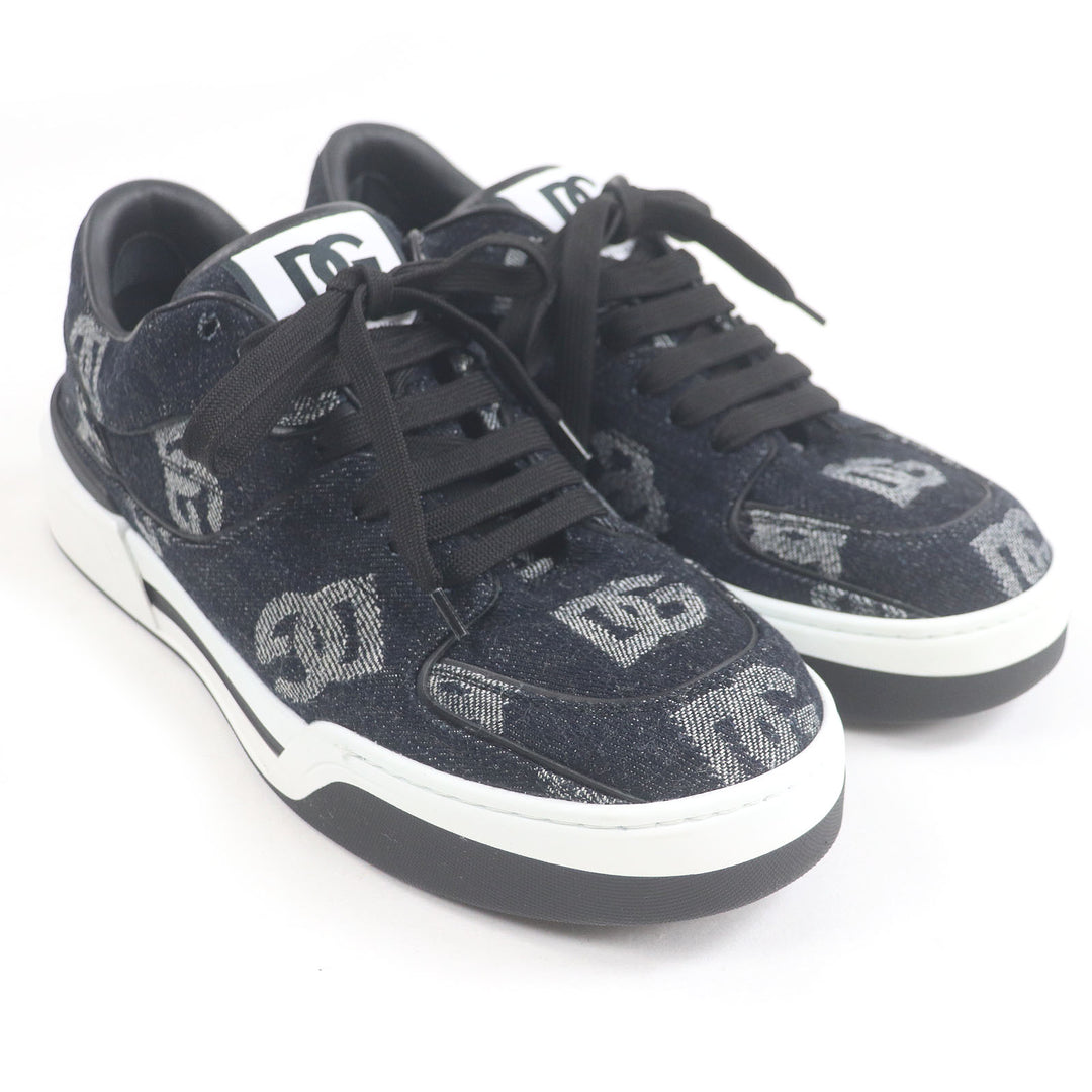 Excellent DOLCE&GABBANA Low cut sneakers Black tag DG logo all-over denim Indigo blue