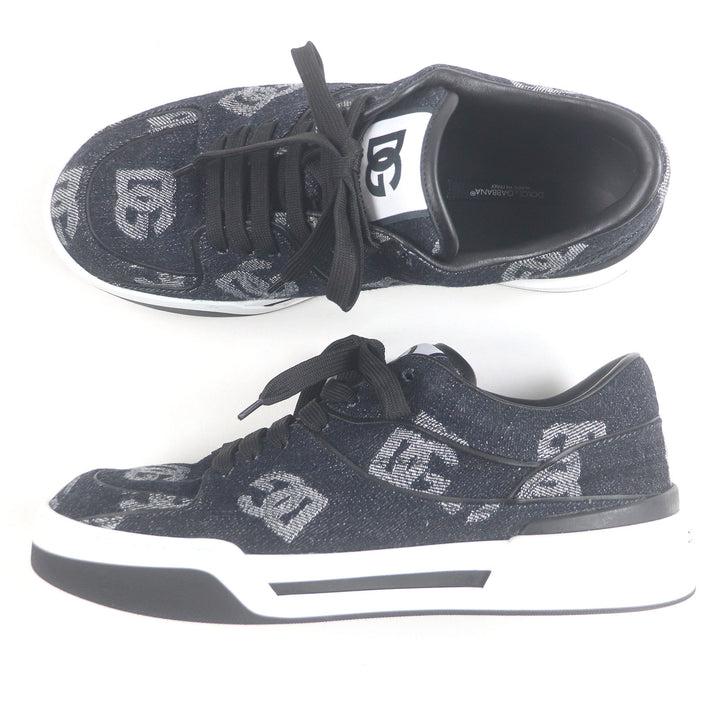 Excellent DOLCE&GABBANA Low cut sneakers Black tag DG logo all-over denim Indigo blue