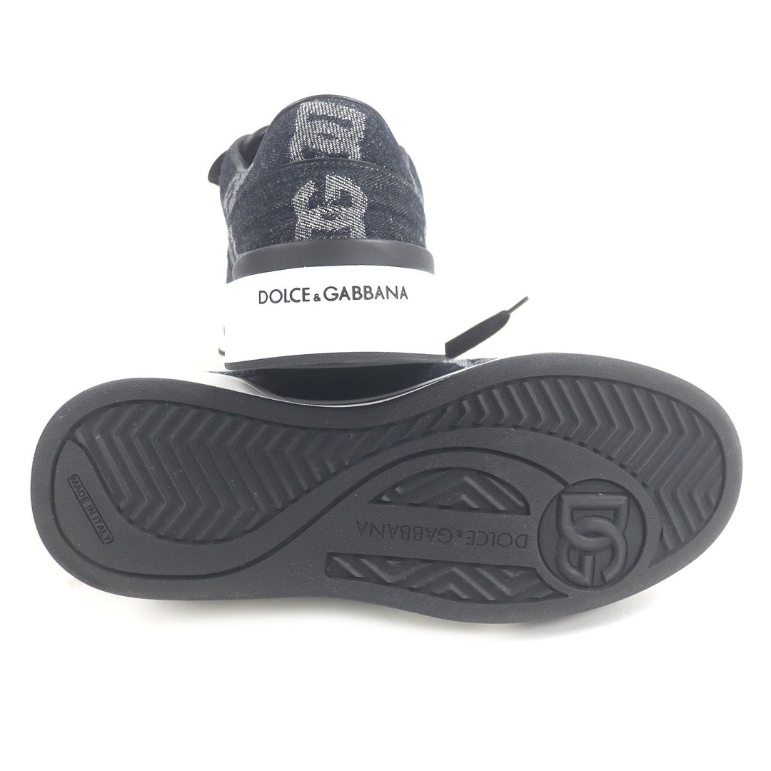 Excellent DOLCE&GABBANA Low cut sneakers Black tag DG logo all-over denim Indigo blue