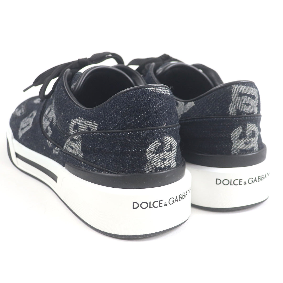 Excellent DOLCE&GABBANA Low cut sneakers Black tag DG logo all-over denim Indigo blue