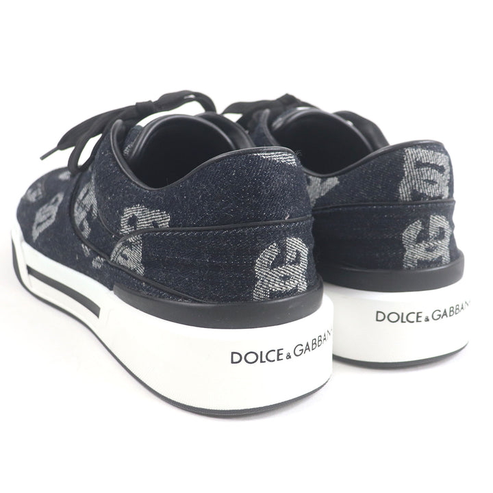 Excellent DOLCE&GABBANA Low cut sneakers Black tag DG logo all-over denim Indigo blue